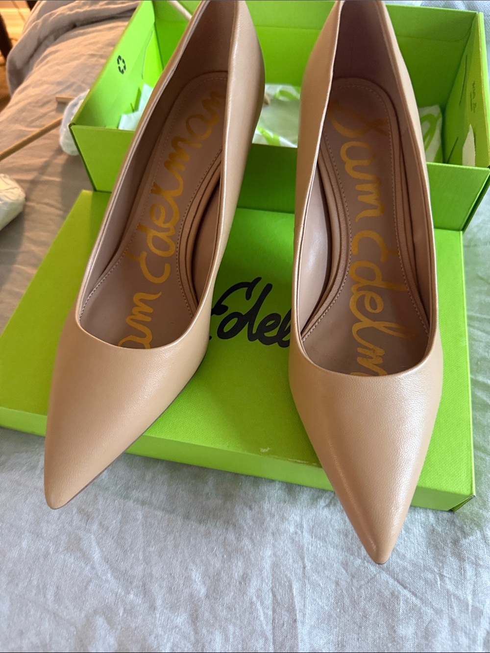 Sam Edelman Nude/Tan Pointed-Toe Leather Vienna Pumps